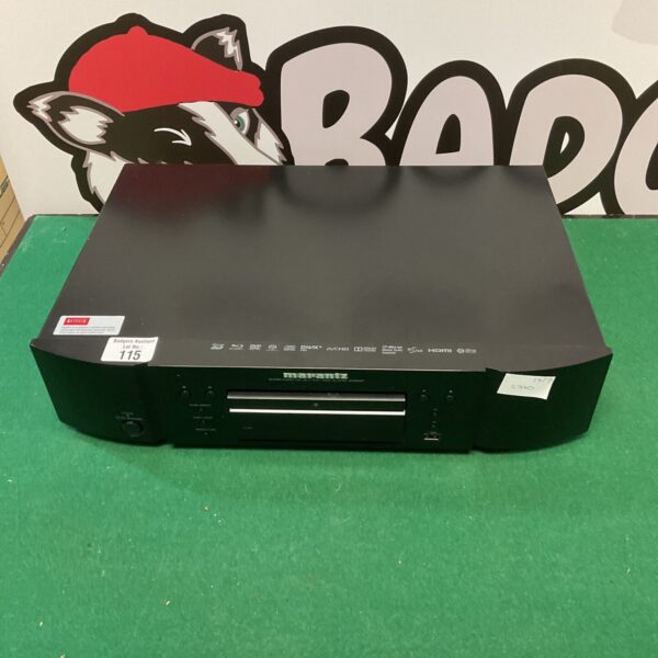 Front view of a black Marantz Blu-ray player.