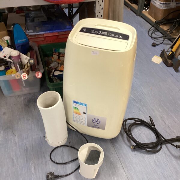 White Blyss portable air conditioner unit with venting pipes.