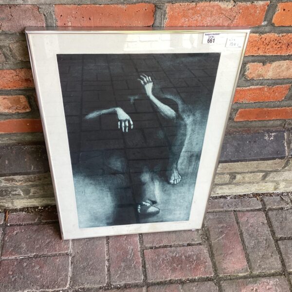 Framed H Robbins etching portrait of a figure in shadow.