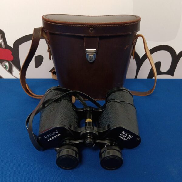Vintage Dolland 10x50 binoculars in a leather case.