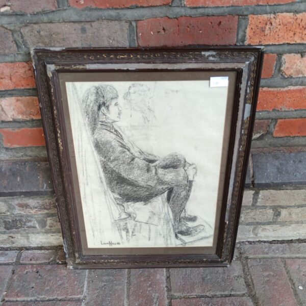 Delicate pastel drawing of a seated girl by Louis Klein.