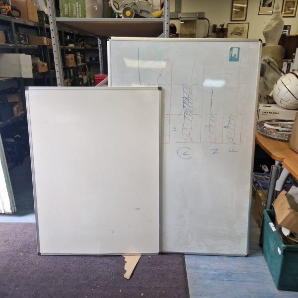Whiteboard set including two boards measuring 39x59” and 35x47”.