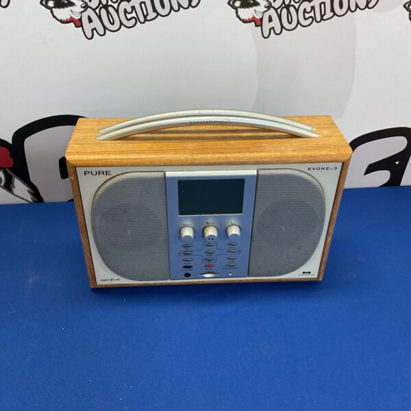 Compact Pure Evoke-3 DAB digital radio on display.