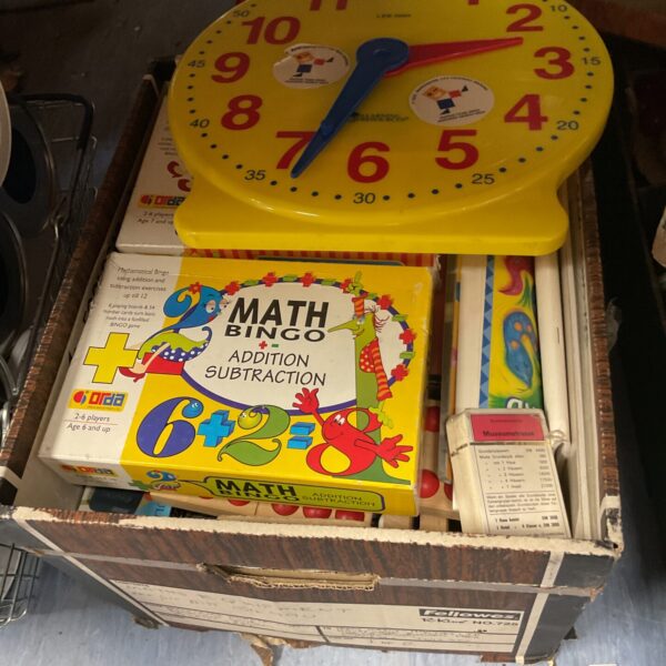 Front view of a colourful vintage school bingo game for math learning.
