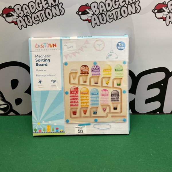 Colourful Little Town magnetic sorting board for early learning.