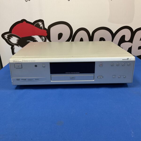 Silver Philips dvdr980 DVD recorder, vintage home entertainment device.