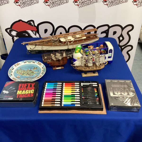 Detailed ship model display with mini power blower.