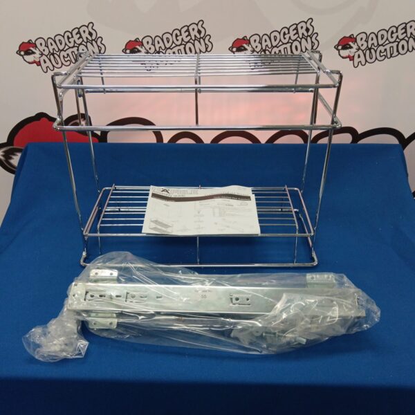 Chrome Hafele pull out basket for kitchen cupboard storage.