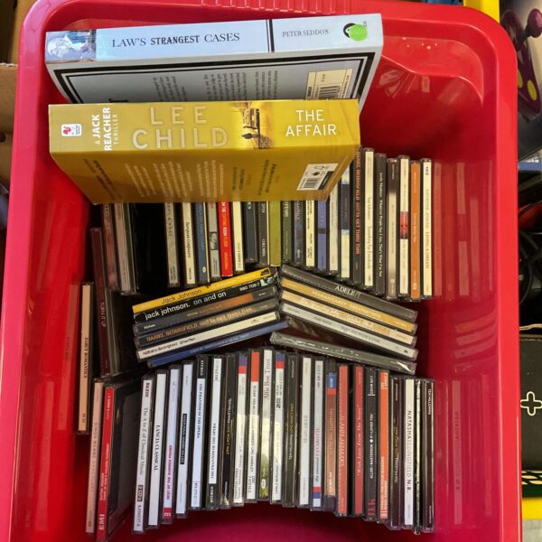 Mixed CD and book lot including Adele, Mariah Carey, and Frank Sinatra.