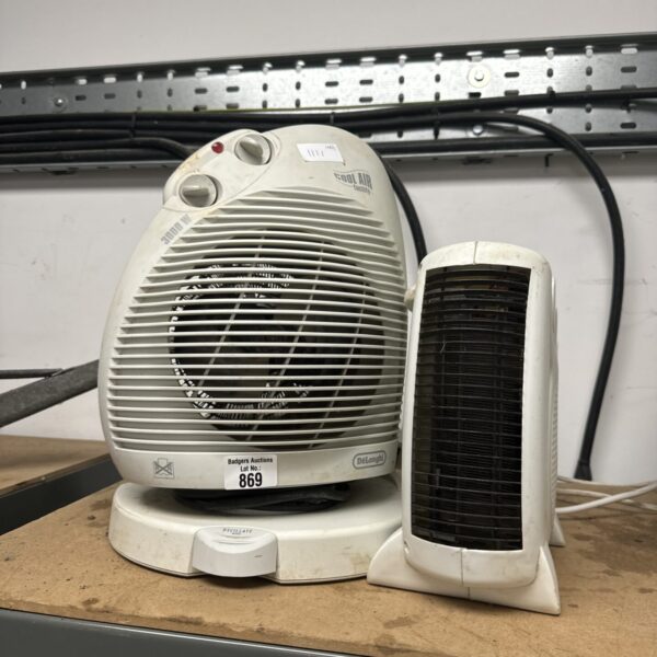 White electric fan heater with 2000W output for home heating.