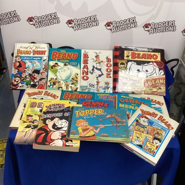 Vintage collection of Beano and Dandy annuals for collectors.