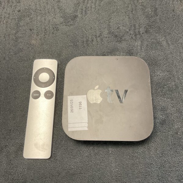 Apple TV A1427 streaming device with remote control.