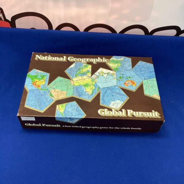 Vintage National Geographic Global Pursuit Game box, colourful world map.
