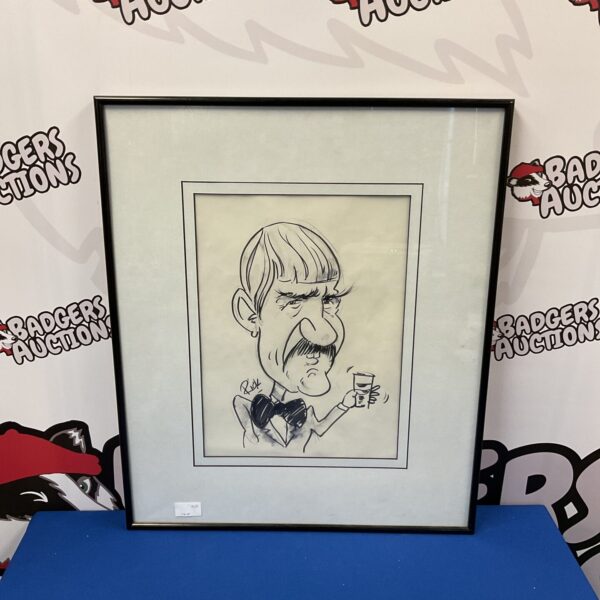 Signed humorous portrait of a man with a moustache by Rick.