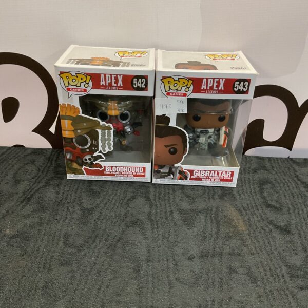 Apex Legends Funko Pop figures of Gibraltar and Bloodhound.