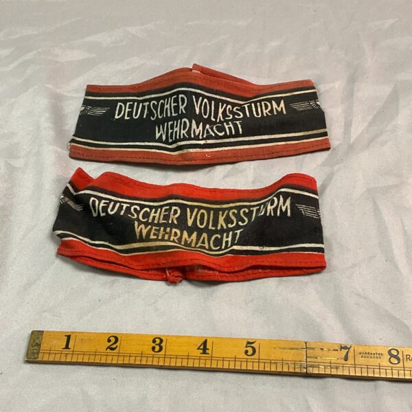 WWII German Volkssturm armbands, a pair of woven military armbands.