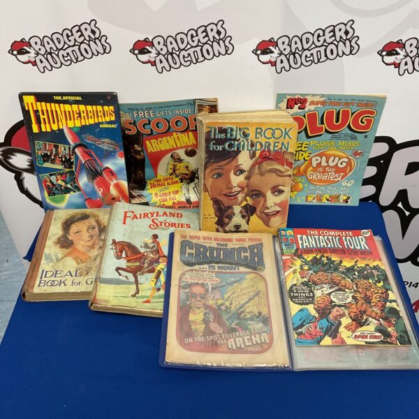 Vintage lot of childrens books and comics including Spiderman and Plug.