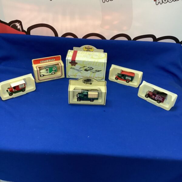 Collection of vintage diecast model vans, Days Gone By theme.
