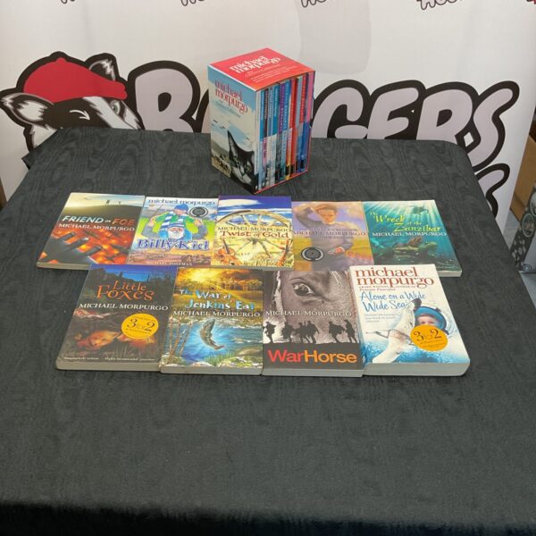 Selection of Michael Morpurgo books for children's reading.