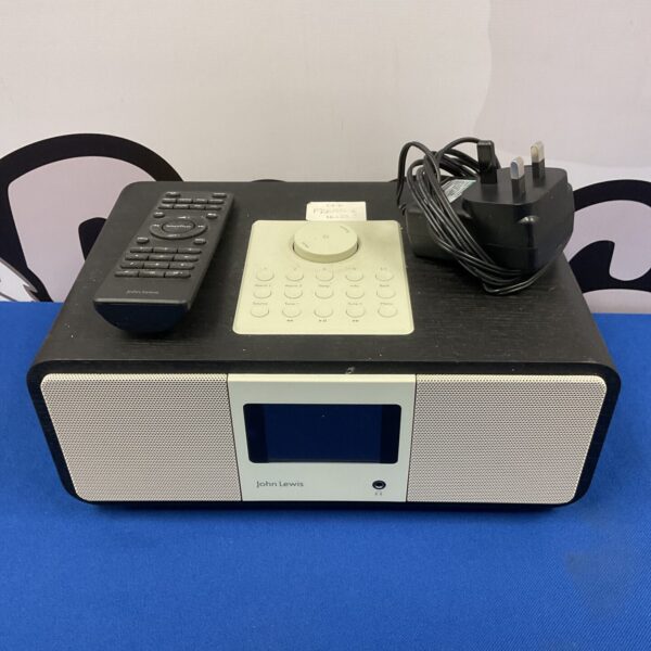 John Lewis DAB radio with remote control displayed.