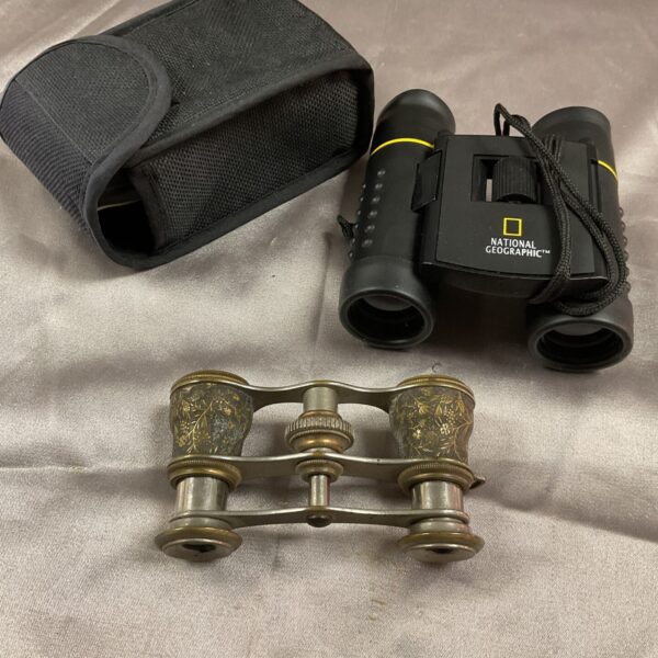 Vintage opera glasses and binoculars, antique collectible optics.