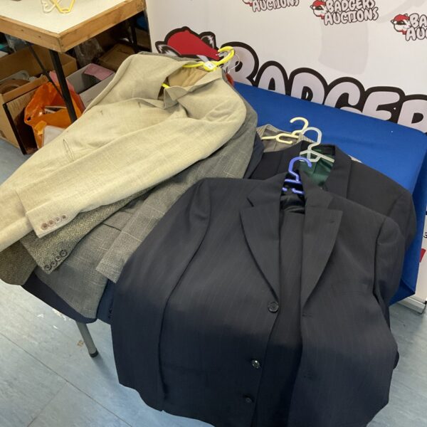 Lot of nine men's suit jackets, including Dormeuil, vintage fashion.