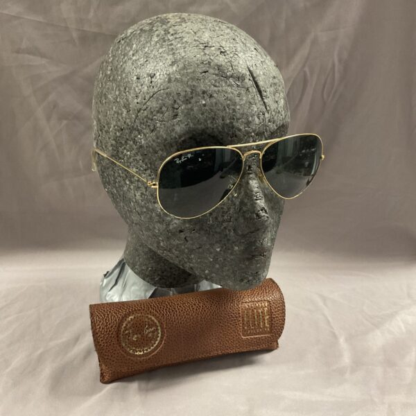 Gold framed vintage Ray Ban Aviator sunglasses with case.