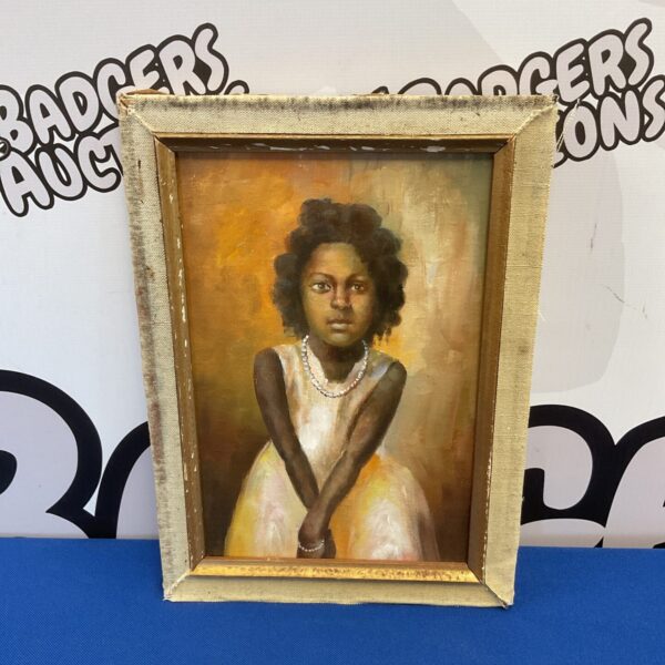 Vintage oil painting portrait of a young African girl.