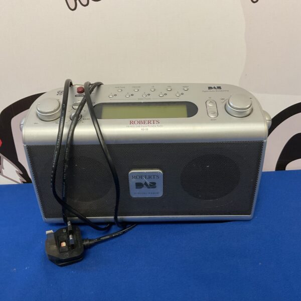 Dark grey Roberts Gemini RD-20 DAB radio with aerial extended.