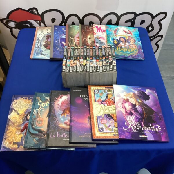 Stack of French graphic novels and manga books for collectors.