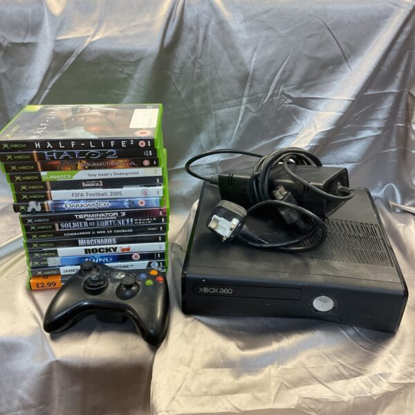 Xbox 360 console and games bundle for sale.