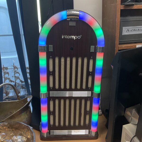 Intempo jukebox with vibrant colour-changing LED display.