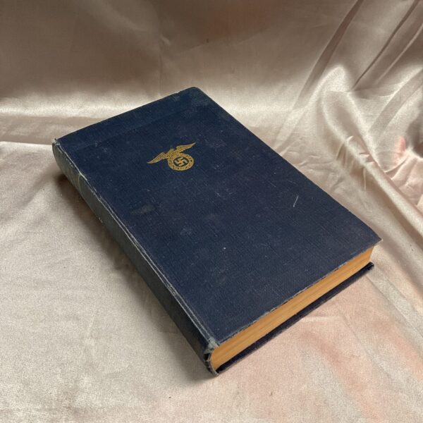 First edition of Mein Kampf with swastika emblem on cover.