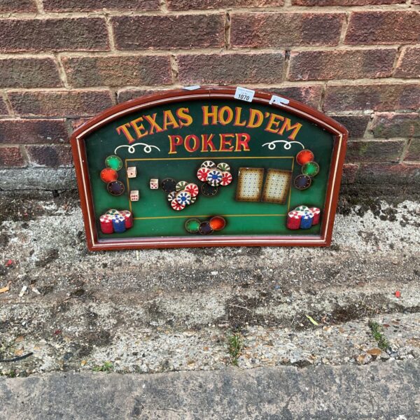 3D wooden Texas Hold’em poker wall hanging for game room decor.