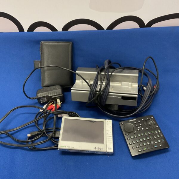 Archos 605 media player with DVR station and cables.