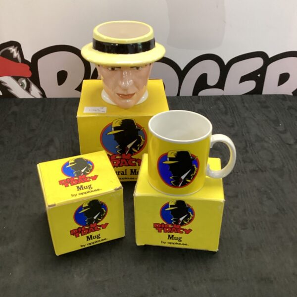 Vintage Dick Tracey mug lot including novelty head mug.