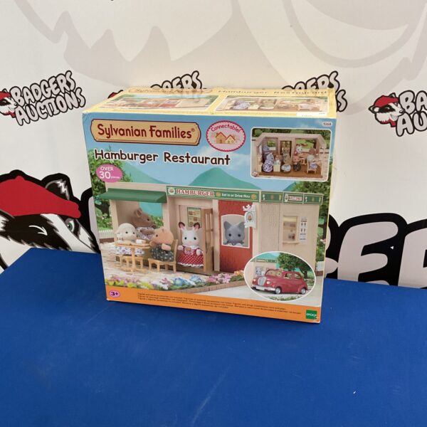 Sealed Sylvanian Families Hamburger Restaurant model 518 in original packaging.