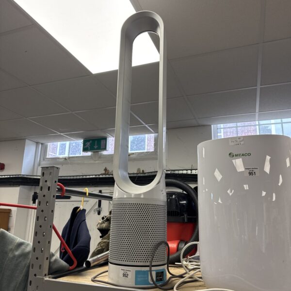 Sleek Dyson TP02 bladeless tower fan for home cooling and air purification.