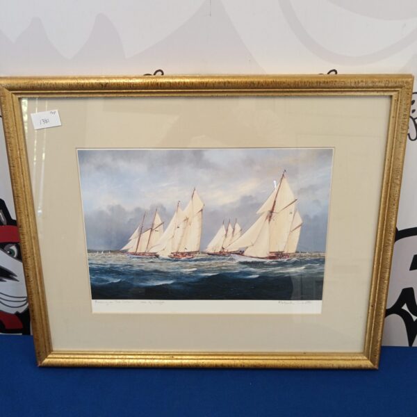 Signed Robert Scott sailing print of a race in the Solent, Isle of Wight.