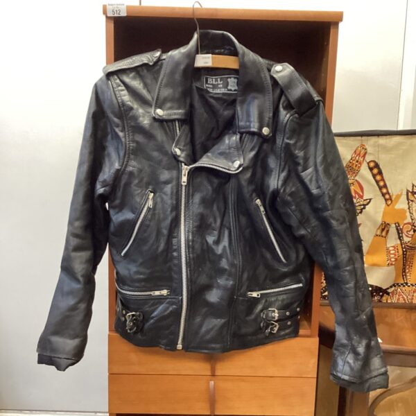 Vintage BLL leather jacket, size 40, classic motorcycle style.