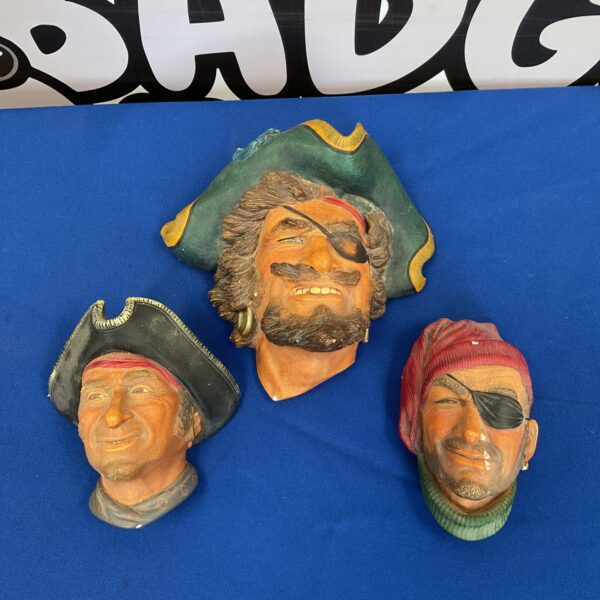 Vintage Bossons chalkware pirate heads, Sir Henry Morgan and Captain Kid.