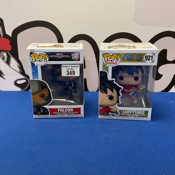 Funko Pop figures of Captain America and Luffytaro for collectors.