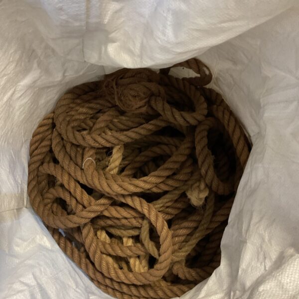 Thick natural fibre rope lot for nautical or garden use.