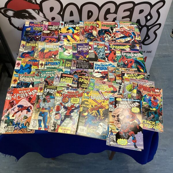 Vintage Spiderman comics collection featuring iconic Marvel storylines.