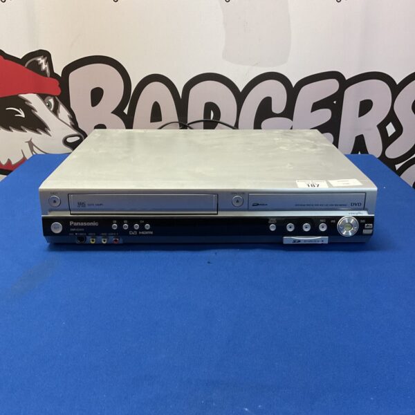Silver Panasonic DMR-EZ45V DVD recorder VCR combo unit.