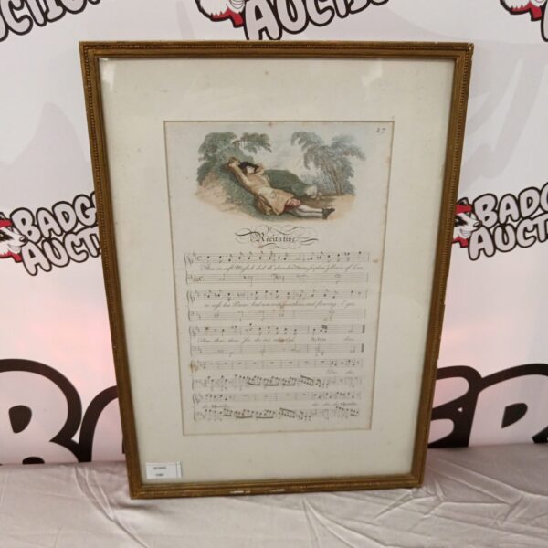 Antique 19th-century framed song sheet with vignette portrait.