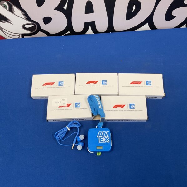 Lot of five American Express F1 radios in original packaging.