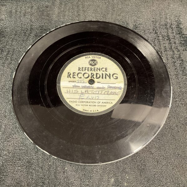 Front view of rare Elvis Presley acetate disc, “Marie’s the Name”.