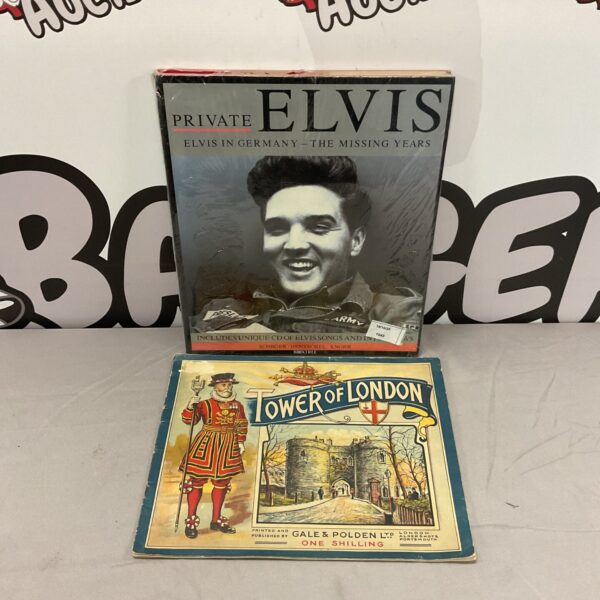 Vintage Elvis Presley book and Tower of London souvenir album.