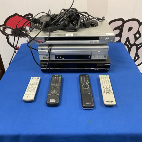 Freeview PVR bundle with Sony DVD player, LG VCR, and Humax interface.